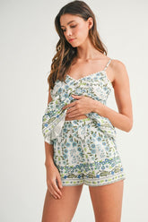 Floral Printed Peplum Top and Shorts Set Mable